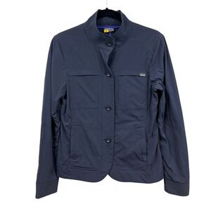 Eddie Bauer Jacket Lightweight Windbreaker Button Mock Collared Navy Women Sz 6*